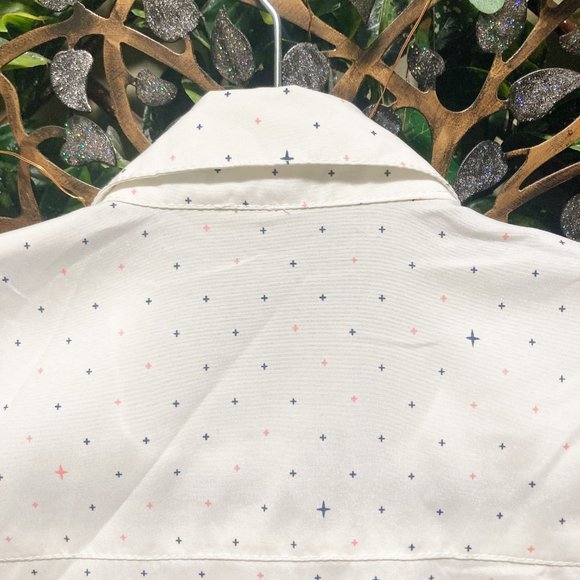 Star or cross print button-down shirt ~ Celestrial white pink blue MEDIUM blouse - Picture 13 of 15